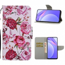 Folio-fodral För Xiaomi Mi 10T Lite / Redmi Note 9 Pro 5G Mästerliga Blommor Med Rem