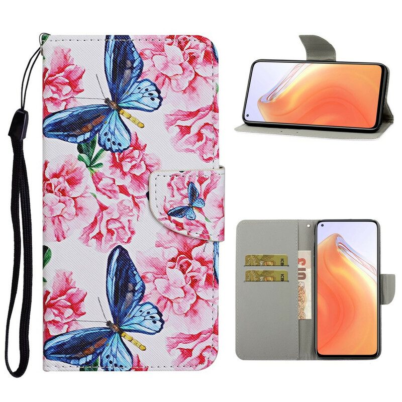 Folio-fodral För Xiaomi Mi 10T / 10T Pro Blommiga Fjärilsrem