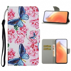 Folio-fodral För Xiaomi Mi 10T / 10T Pro Blommiga Fjärilsrem