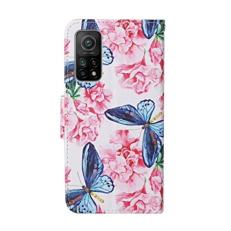 Folio-fodral För Xiaomi Mi 10T / 10T Pro Blommiga Fjärilsrem