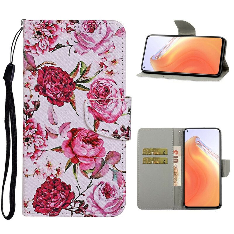 Folio-fodral För Xiaomi Mi 10T / 10T Pro Mästerliga Blommor Med Rem