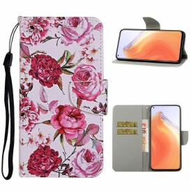 Folio-fodral För Xiaomi Mi 10T / 10T Pro Mästerliga Blommor Med Rem