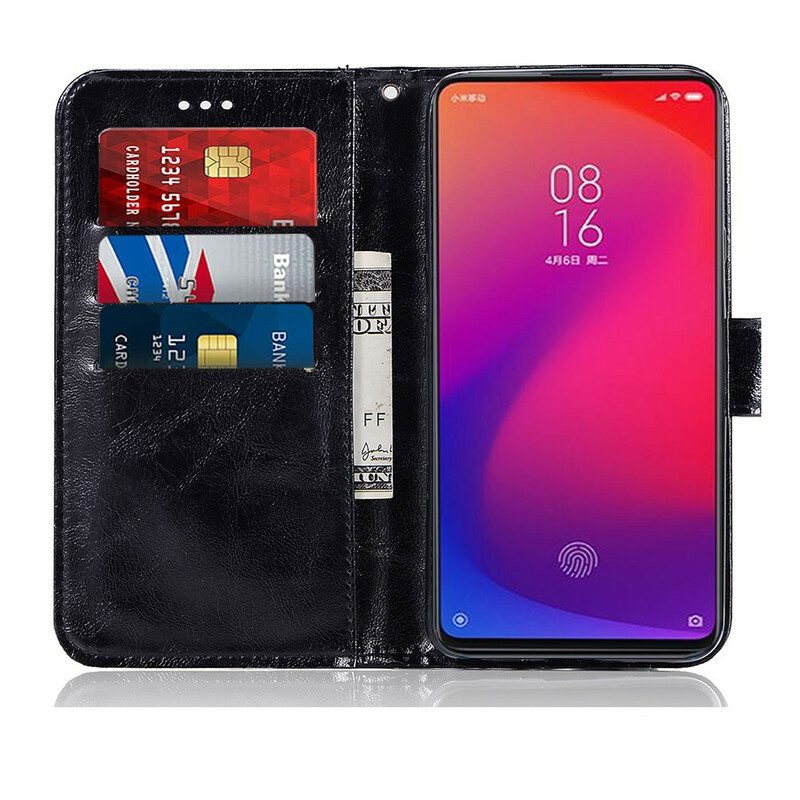 Folio-fodral För Xiaomi Mi 9T / Mi 9T Pro Med Kedjar Vintage Konstläderrem