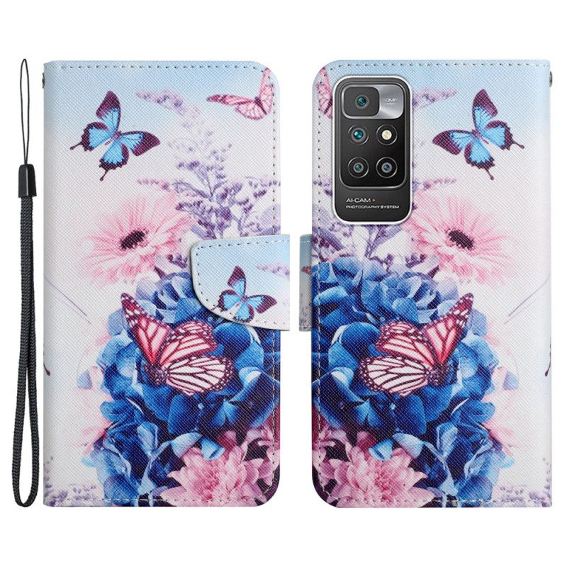 Folio-fodral För Xiaomi Redmi 10 Bukett Med Blommor Och Fjärilar