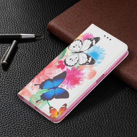 Folio-fodral För Xiaomi Redmi 10 Läderfodral Färgglada Fjärilar