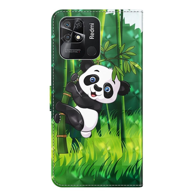 Folio-fodral För Xiaomi Redmi 10C Med Kedjar Bambu Panda Med Rem