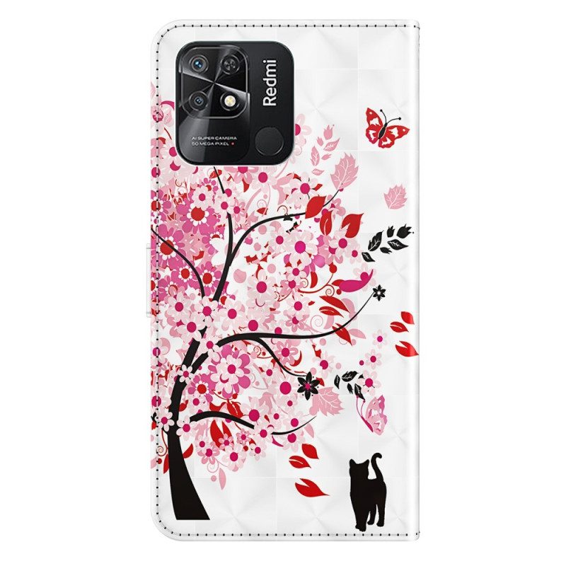 Folio-fodral För Xiaomi Redmi 10C Med Kedjar Thong Rose Tree