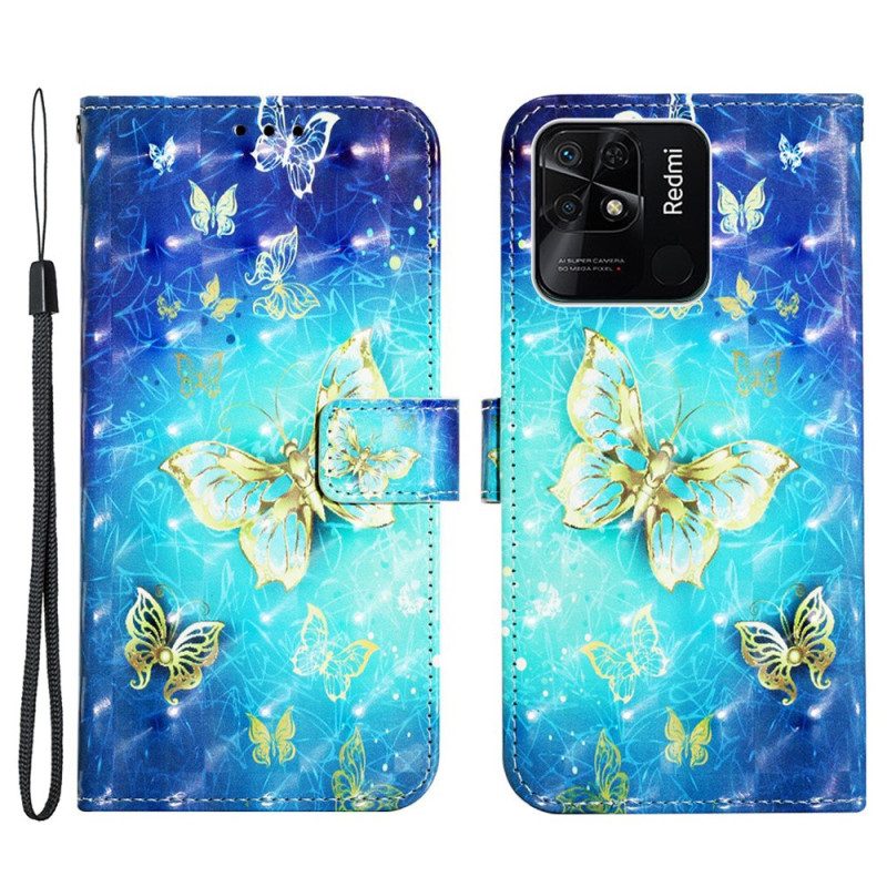 Folio-fodral För Xiaomi Redmi 10C Med Kedjar Vackra Remfjärilar
