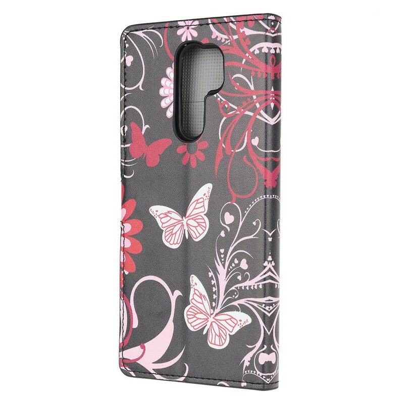 Folio-fodral För Xiaomi Redmi 9 Fjärilar Och Blommor