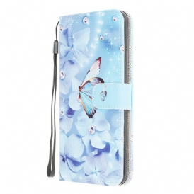 Folio-fodral För Xiaomi Redmi 9 Med Kedjar Fjärilar Med Diamantband