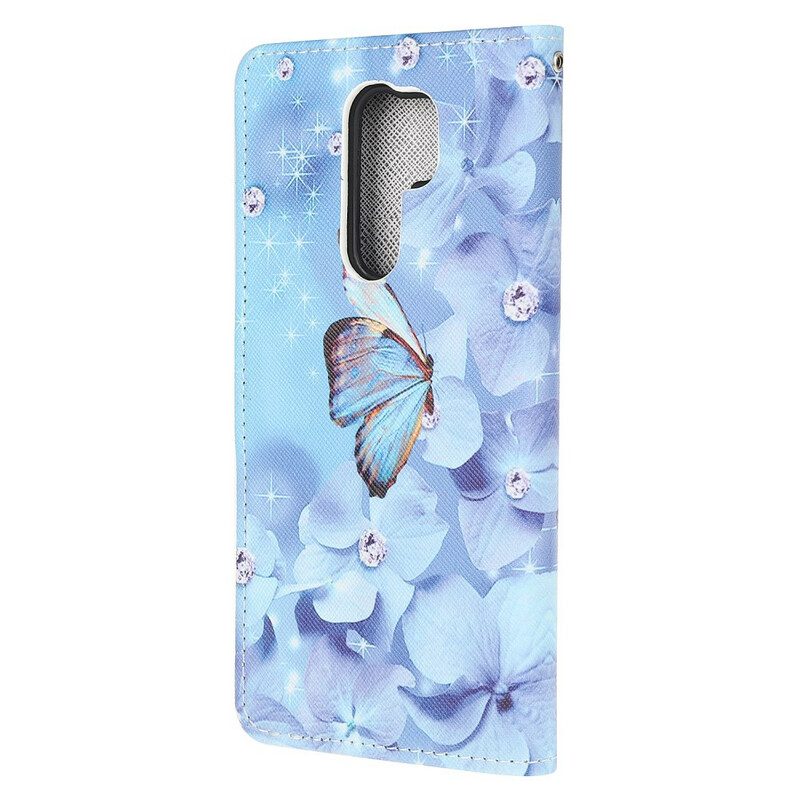 Folio-fodral För Xiaomi Redmi 9 Med Kedjar Fjärilar Med Diamantband