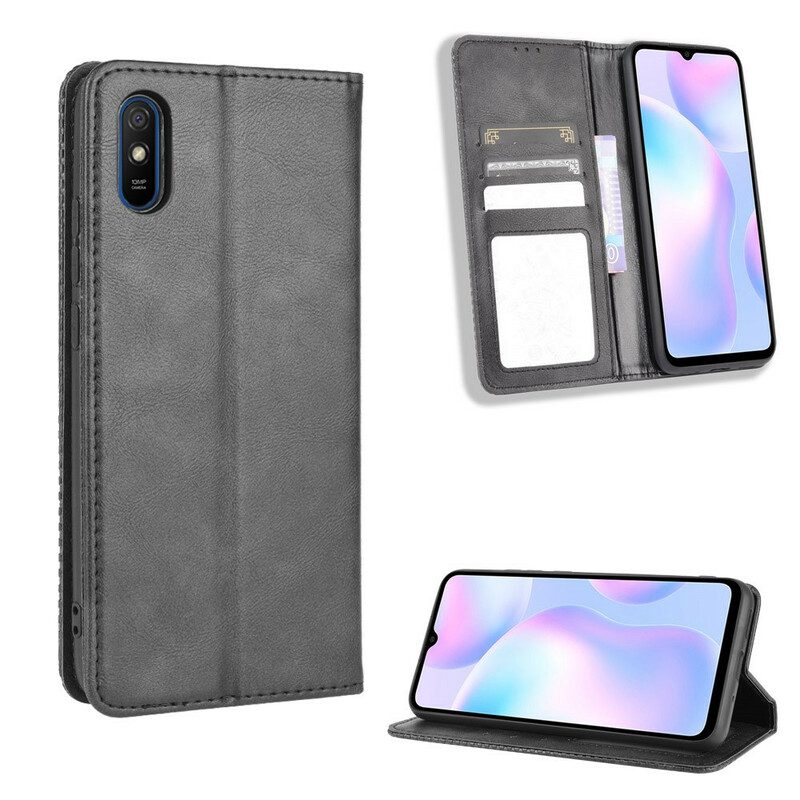 Folio-fodral För Xiaomi Redmi 9A Läderfodral Vintage Stiliserad Lädereffekt