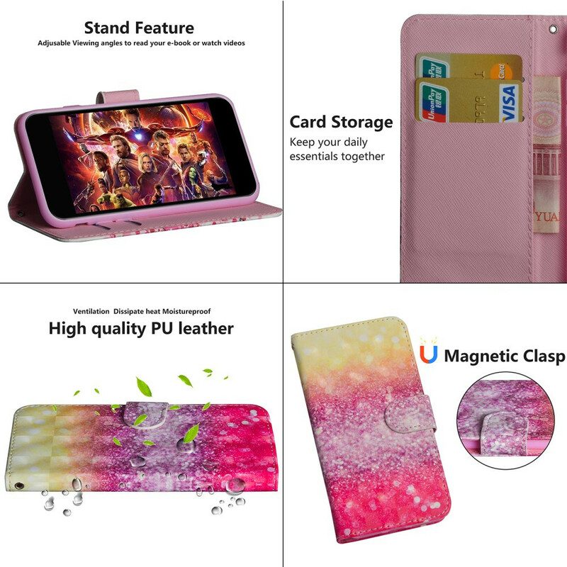 Folio-fodral För Xiaomi Redmi 9A Magenta Glittergradient