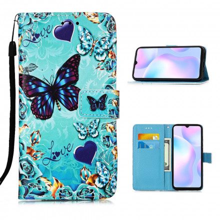 Folio-fodral För Xiaomi Redmi 9A Med Kedjar Älskar Fjärilar Strappy