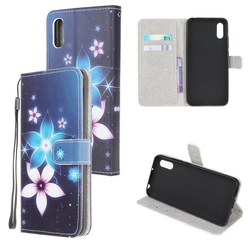 Folio-fodral För Xiaomi Redmi 9A Med Kedjar Lunar Strap Blommor