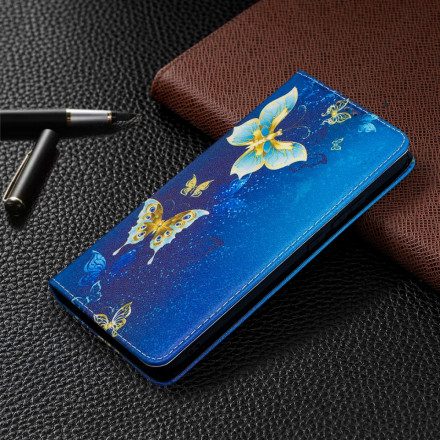 Folio-fodral För Xiaomi Redmi 9C Läderfodral Färgglada Fjärilar