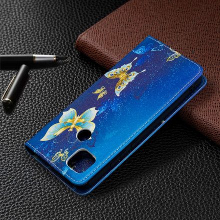 Folio-fodral För Xiaomi Redmi 9C Läderfodral Färgglada Fjärilar