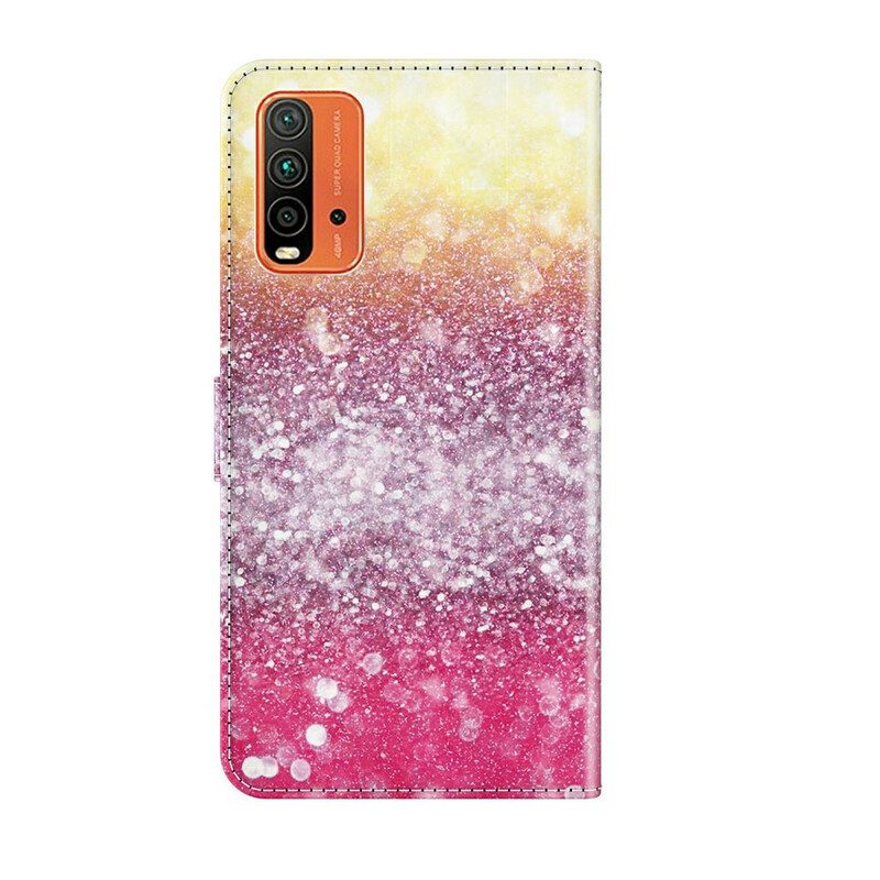 Folio-fodral För Xiaomi Redmi 9T Magenta Glittergradient