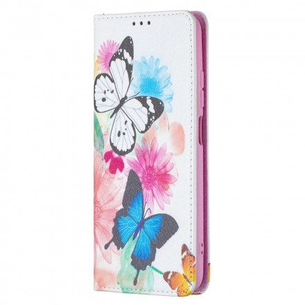 Folio-fodral För Xiaomi Redmi Note 10 / 10S Läderfodral Färgglada Fjärilar