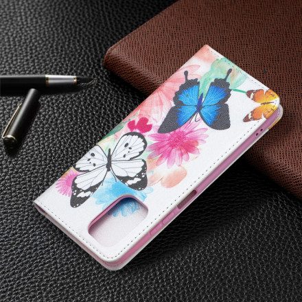 Folio-fodral För Xiaomi Redmi Note 10 / 10S Läderfodral Färgglada Fjärilar