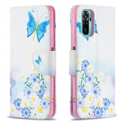 Folio-fodral För Xiaomi Redmi Note 10 / 10S Målade Fjärilar Och Blommor