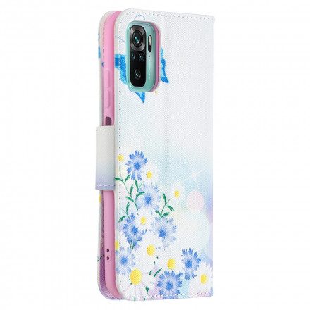 Folio-fodral För Xiaomi Redmi Note 10 / 10S Målade Fjärilar Och Blommor