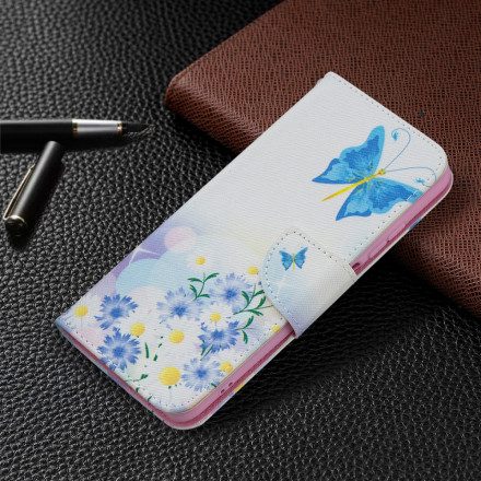 Folio-fodral För Xiaomi Redmi Note 10 / 10S Målade Fjärilar Och Blommor
