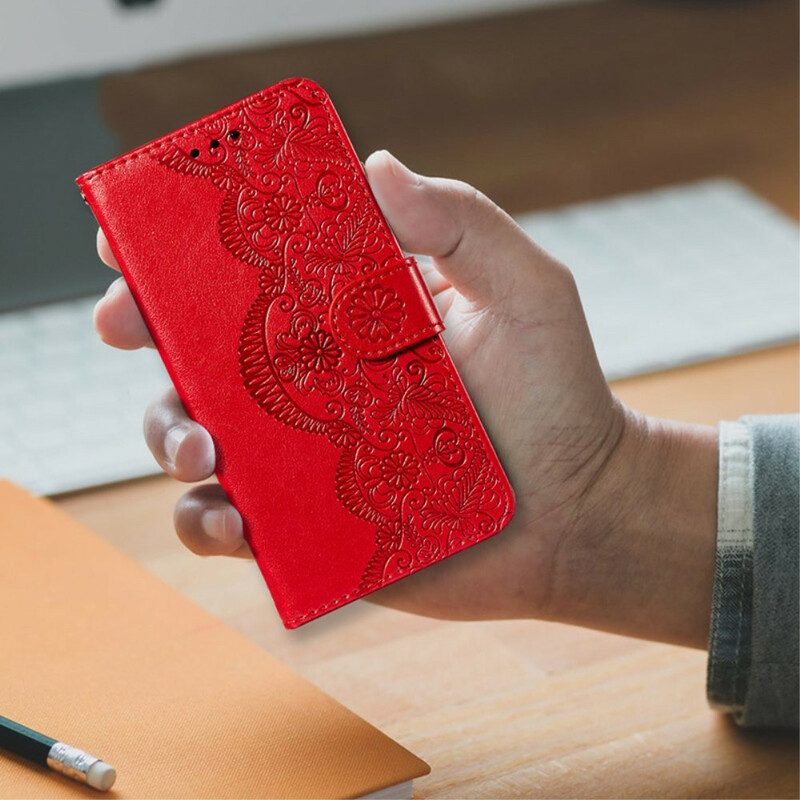 Folio-fodral För Xiaomi Redmi Note 10 5G / Poco M3 Pro 5G Blomsterbroderi