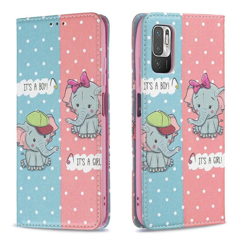Folio-fodral För Xiaomi Redmi Note 10 5G / Poco M3 Pro 5G Läderfodral Elefanter