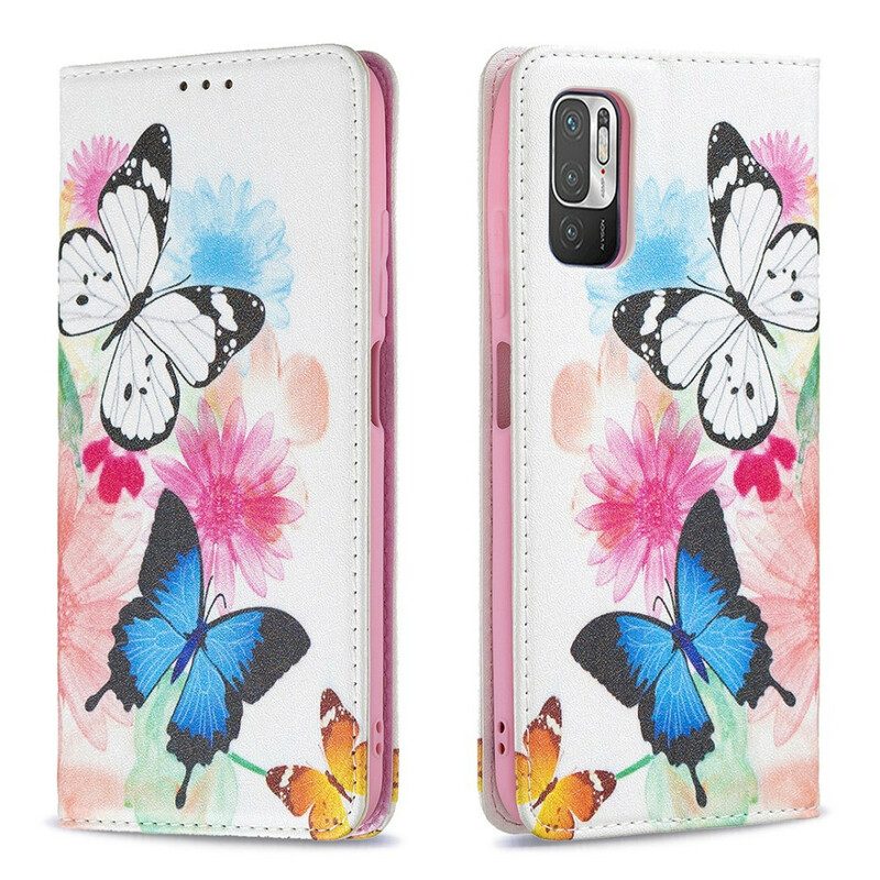 Folio-fodral För Xiaomi Redmi Note 10 5G / Poco M3 Pro 5G Läderfodral Färgglada Fjärilar