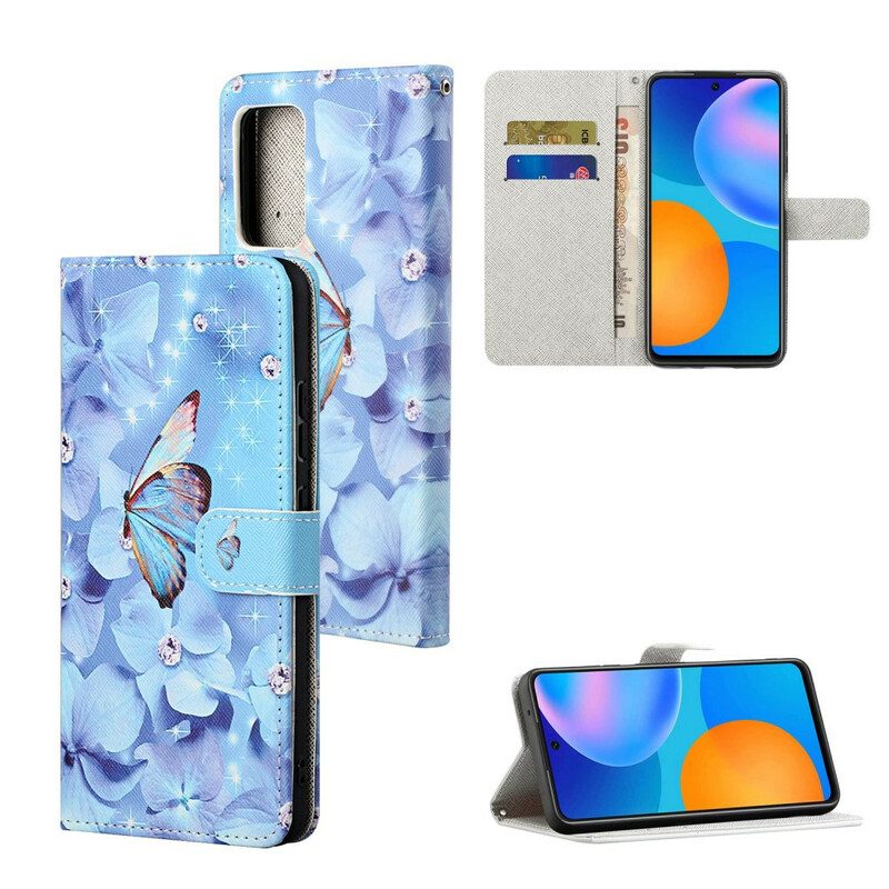 Folio-fodral För Xiaomi Redmi Note 10 5G / Poco M3 Pro 5G Med Kedjar Thongfjärilar