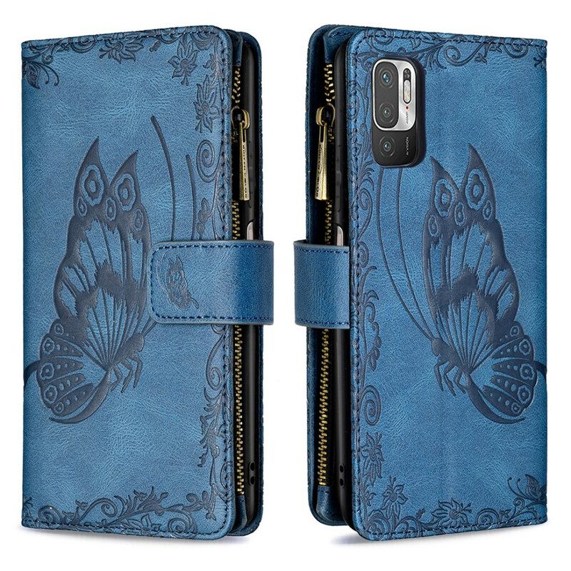 Folio-fodral För Xiaomi Redmi Note 10 5G / Poco M3 Pro 5G Zip Pocket Butterfly