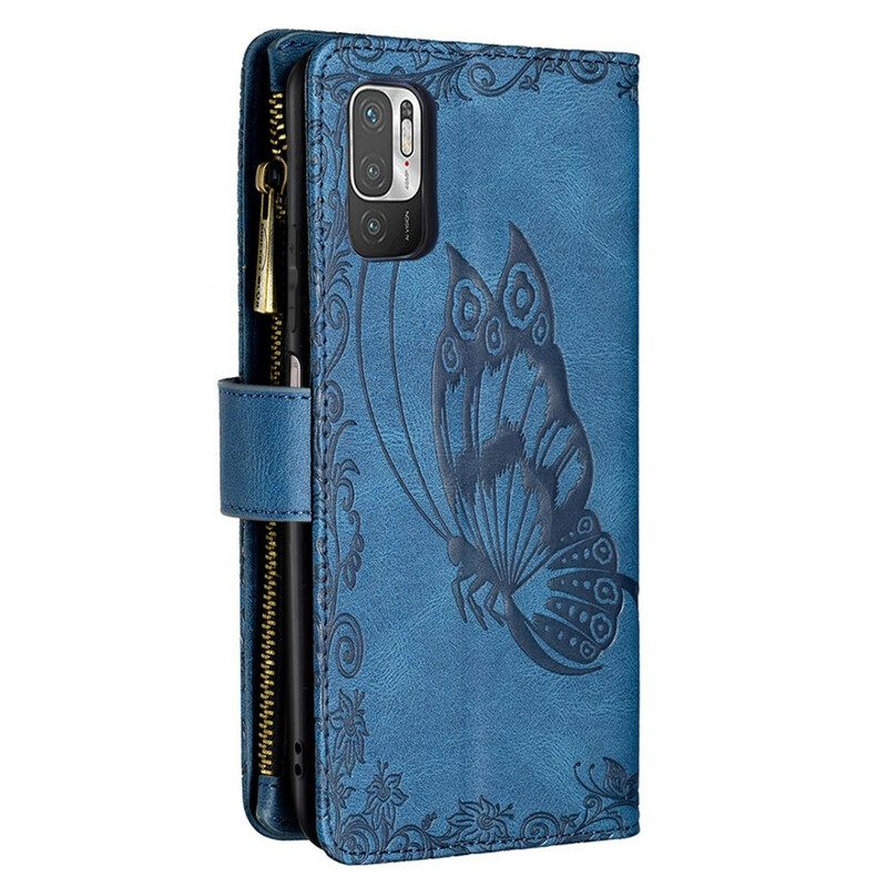 Folio-fodral För Xiaomi Redmi Note 10 5G / Poco M3 Pro 5G Zip Pocket Butterfly