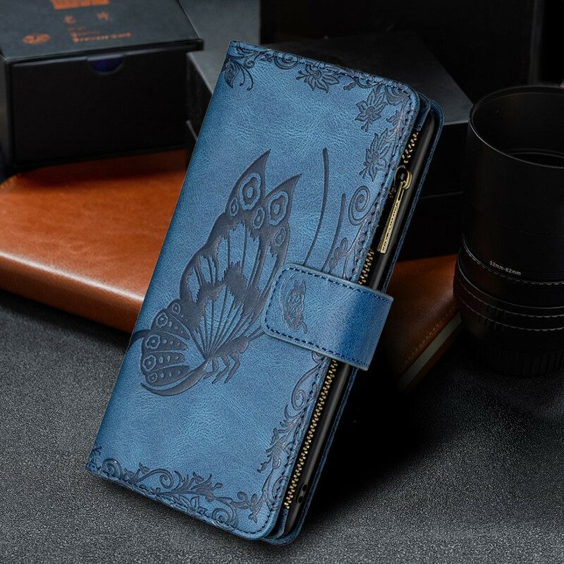 Folio-fodral För Xiaomi Redmi Note 10 5G / Poco M3 Pro 5G Zip Pocket Butterfly