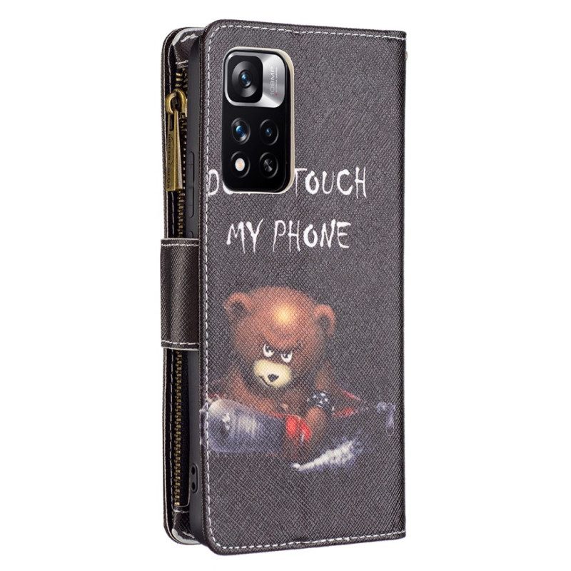 Folio-fodral För Xiaomi Redmi Note 11 Pro Plus 5G Björnficka Med Dragkedja