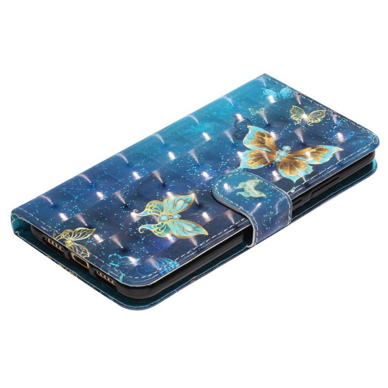 Folio-fodral För Xiaomi Redmi Note 11 Pro Plus 5G Med Kedjar Fjärilar Med Gyllene Band
