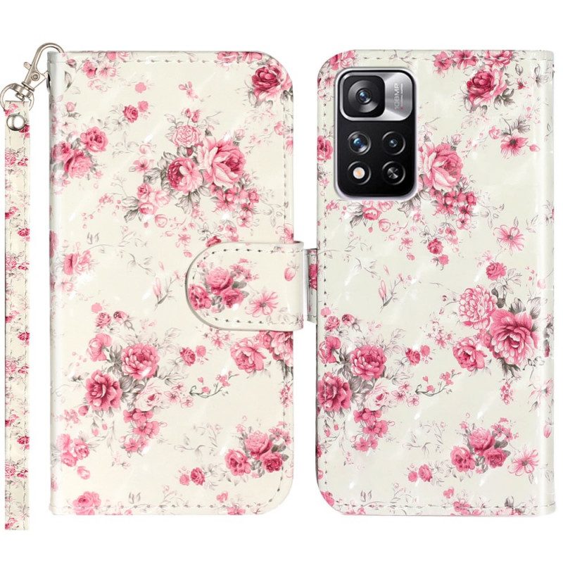 Folio-fodral För Xiaomi Redmi Note 11 Pro Plus 5G Med Kedjar Liberty Strap Blommor