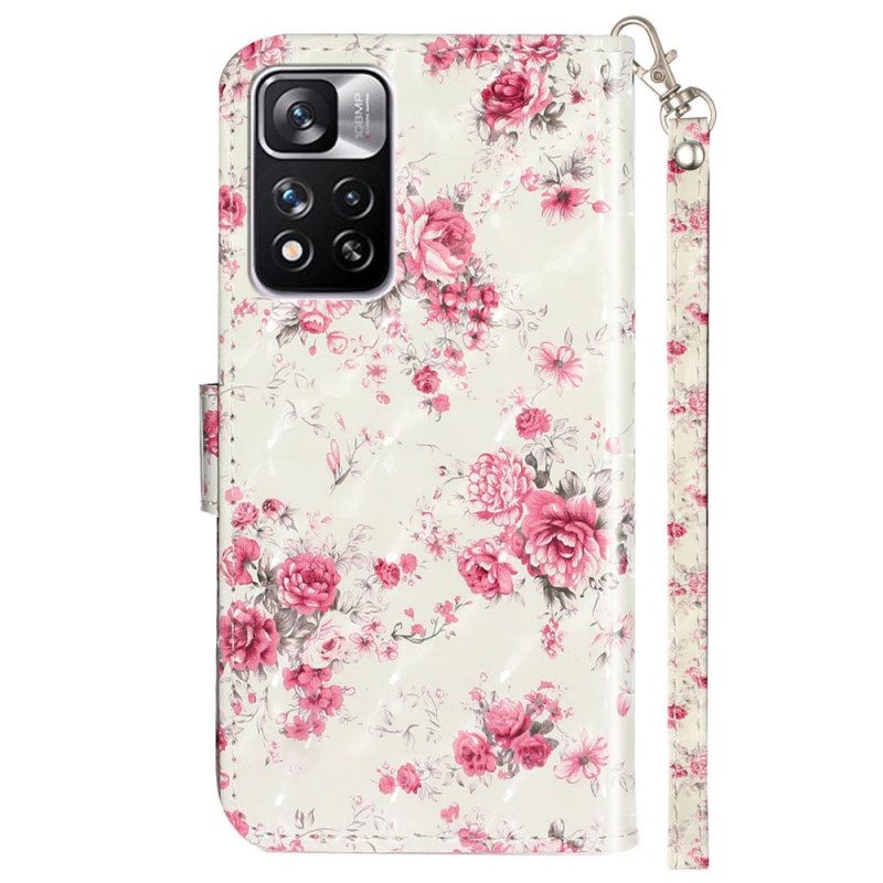 Folio-fodral För Xiaomi Redmi Note 11 Pro Plus 5G Med Kedjar Liberty Strap Blommor