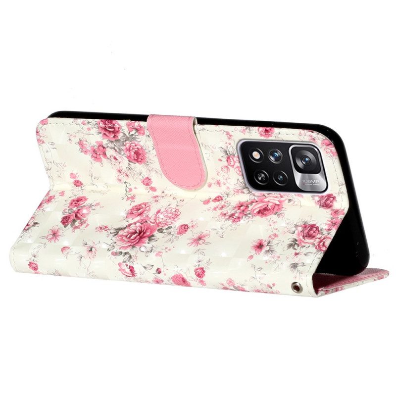 Folio-fodral För Xiaomi Redmi Note 11 Pro Plus 5G Med Kedjar Liberty Strap Blommor