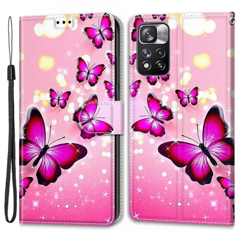 Folio-fodral För Xiaomi Redmi Note 11 Pro Plus 5G Med Kedjar Thong Butterflies Fan