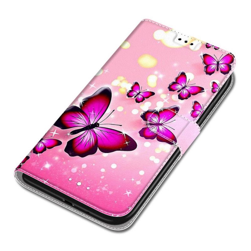 Folio-fodral För Xiaomi Redmi Note 11 Pro Plus 5G Med Kedjar Thong Butterflies Fan