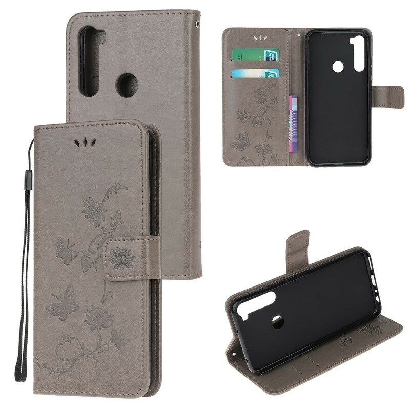 Folio-fodral För Xiaomi Redmi Note 8 Asiatiska Fjärilar Och Blommor