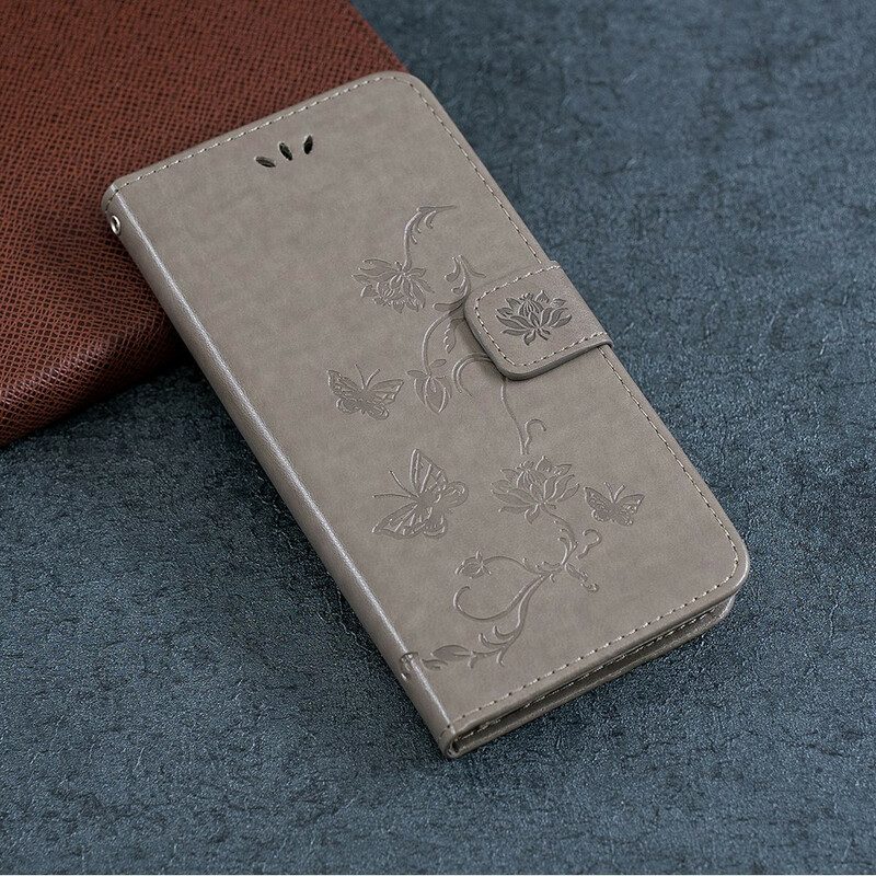 Folio-fodral För Xiaomi Redmi Note 8 Asiatiska Fjärilar Och Blommor