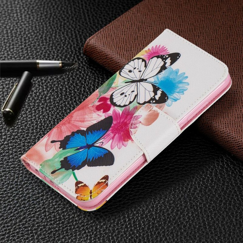 Folio-fodral För Xiaomi Redmi Note 8 Målade Fjärilar Och Blommor