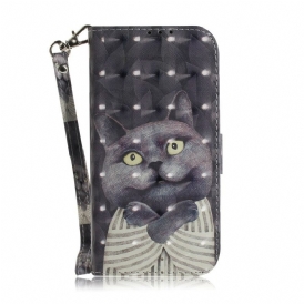 Folio-fodral För Xiaomi Redmi Note 8 Med Kedjar Grå Strappy Cat