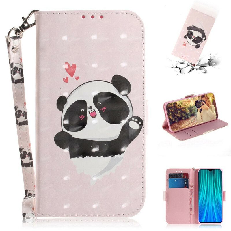 Folio-fodral För Xiaomi Redmi Note 8 Pro Med Kedjar Panda Love Strap