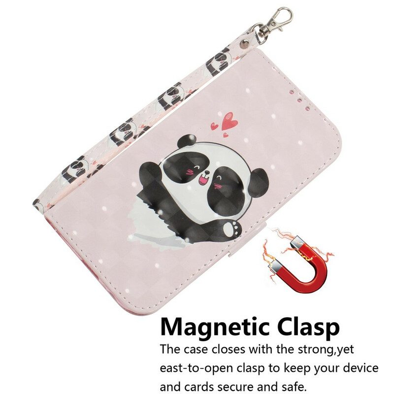 Folio-fodral För Xiaomi Redmi Note 8 Pro Med Kedjar Panda Love Strap