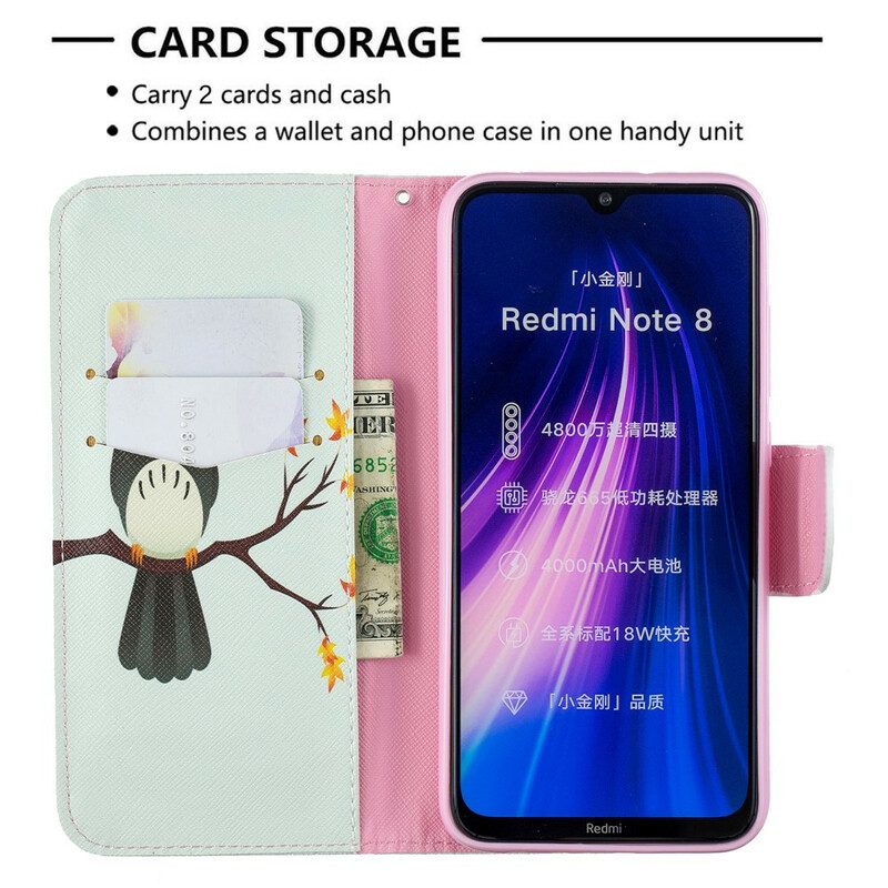 Folio-fodral För Xiaomi Redmi Note 8 Uggla Uppflugen På Grenen