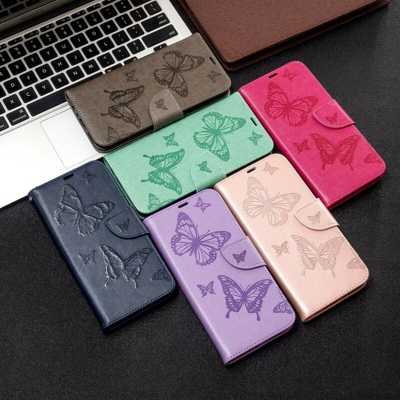 Folio-fodral För Xiaomi Redmi Note 8T Med Kedjar Fjärilar Tryckt Rem