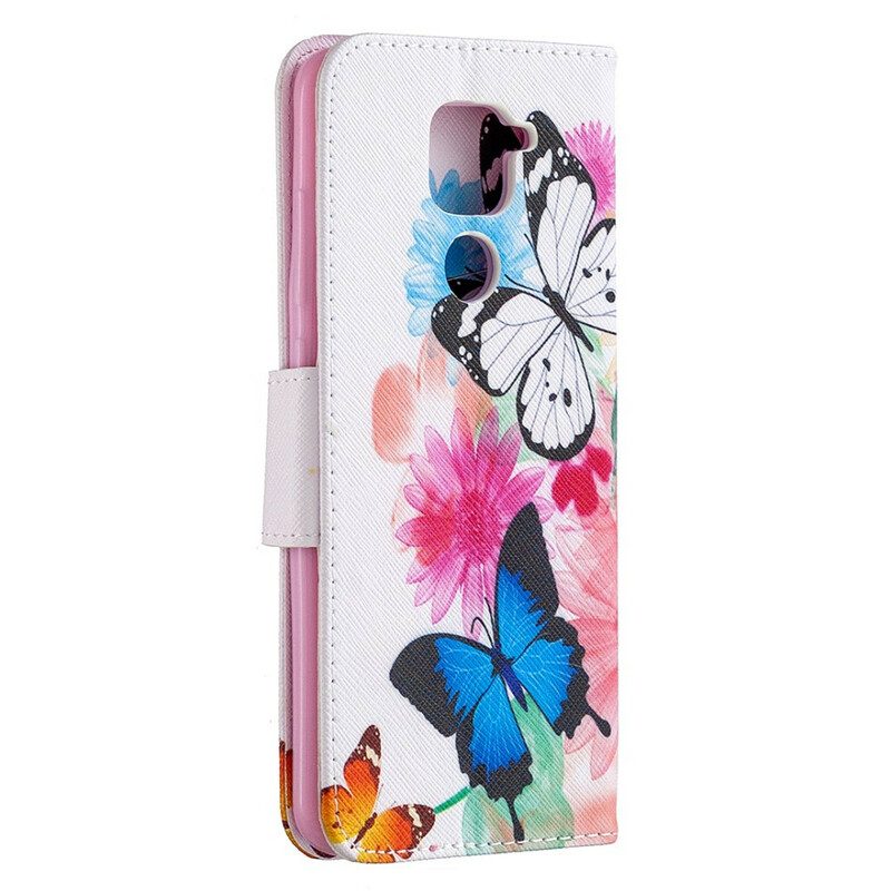 Folio-fodral För Xiaomi Redmi Note 9 Målade Fjärilar Och Blommor
